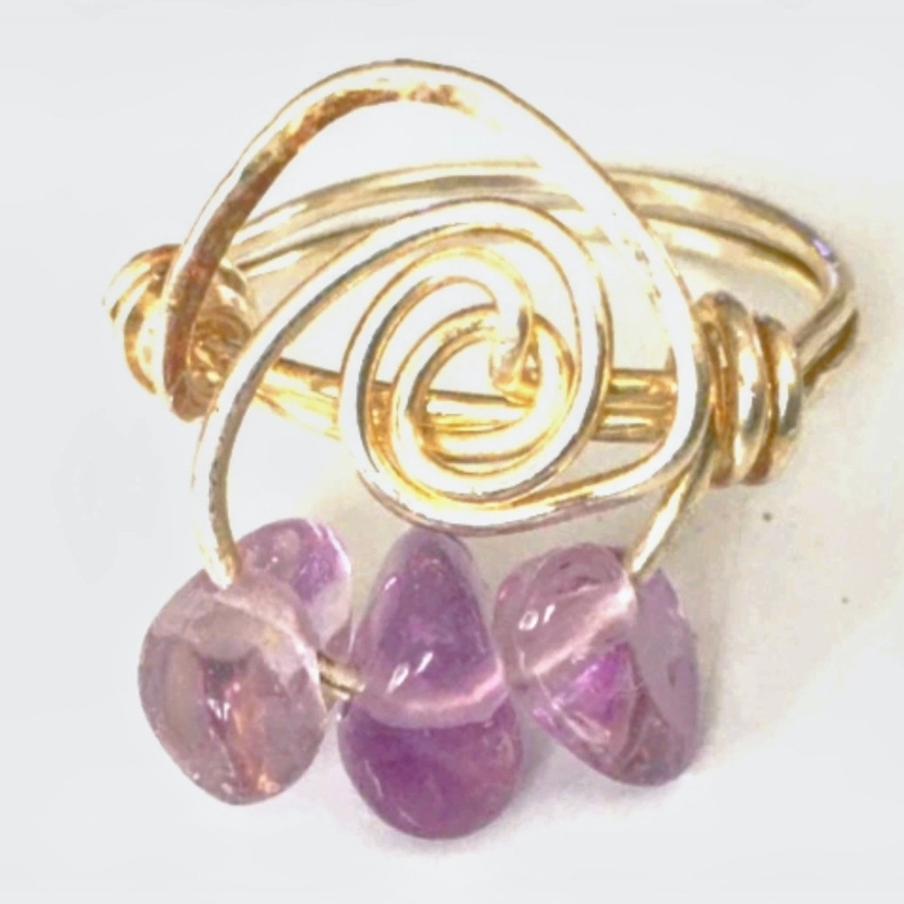Gold Wire Wrapped Ring with Purple Stones